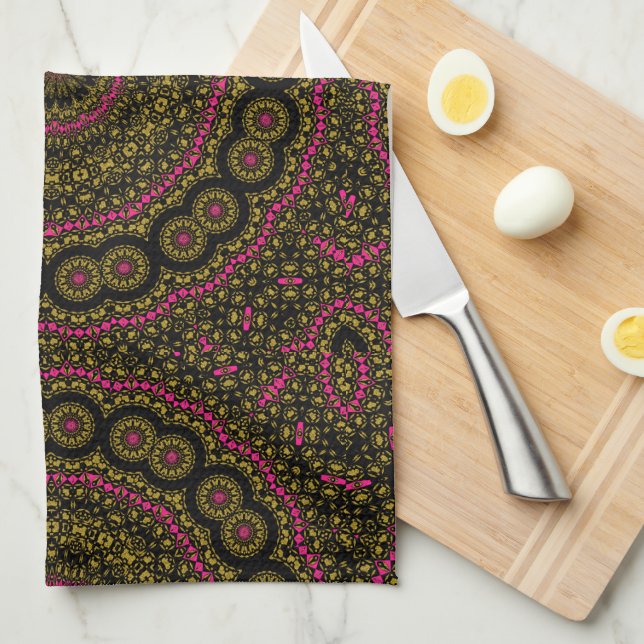 Bold Pink and Black Kaleidoscoope Tea Towel (Quarter Fold)