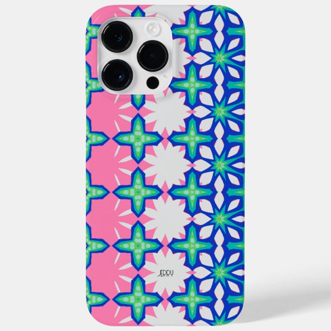 Bold Pink and Blue Geometric Pattern with Name Case-Mate iPhone Case (Back)