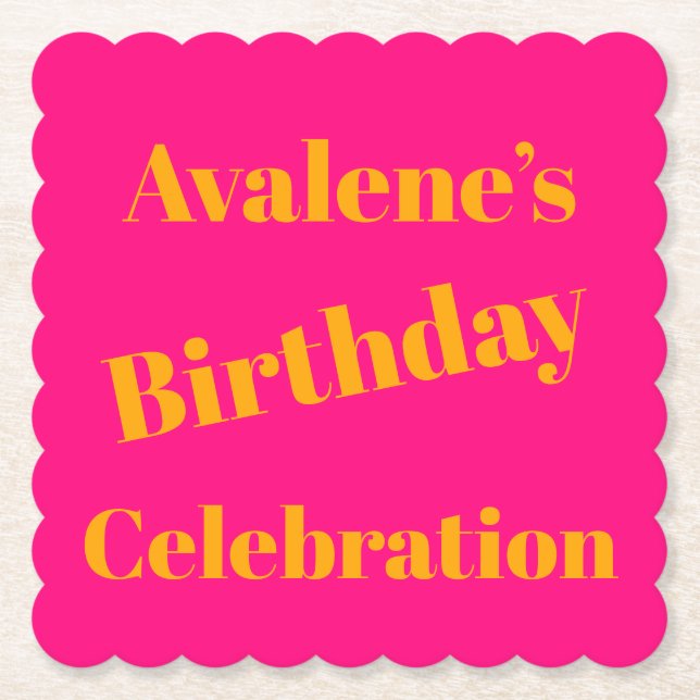 Bold Pink and Bright Orange Birthday Celebration  Paper Coaster (Front)