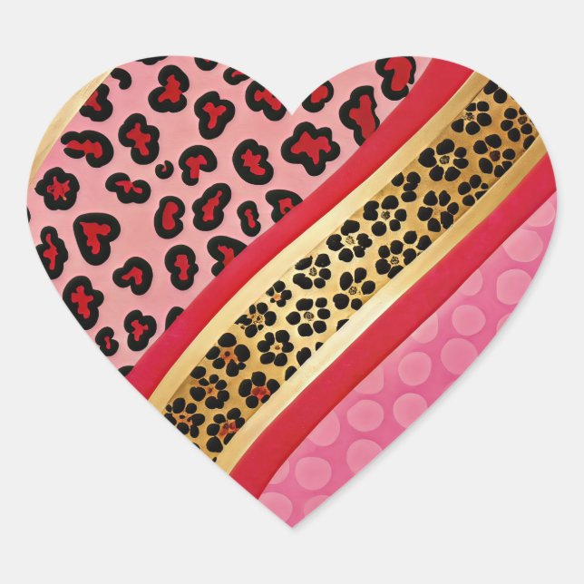 Bold Pink and Gold Leopard Print Heart Sticker (Front)