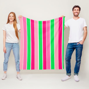 Bold Pink and Green Stripes Fleece Blanket