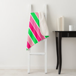 Bold Pink and Green Stripes Sherpa Blanket