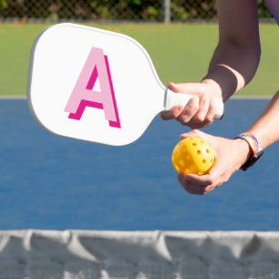 Bold Pink and Hot Pink Initial Monogram Pickleball Paddle