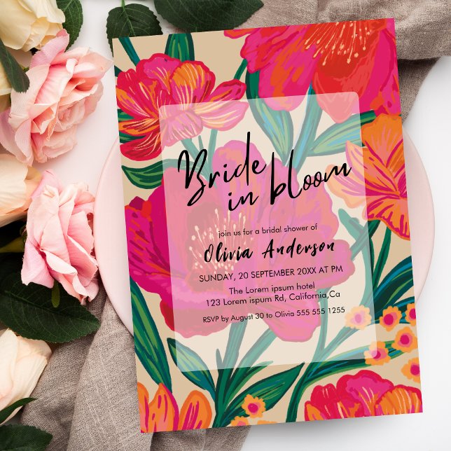 Bold Pink and orange Bride in bloom Bridal shower Invitation (Creator Uploaded)