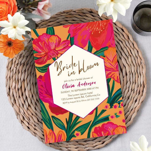 Bold Pink and orange Bride in bloom Bridal shower Invitation (Creator Uploaded)