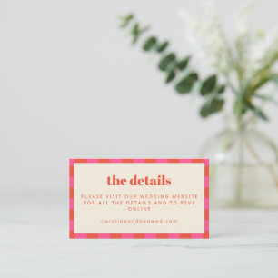 Bold Pink and Orange Chequerboard Wedding Website Enclosure Card