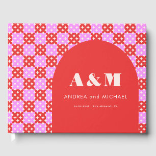 Bold Pink and Red Mid Century Mod Arch Wedding Guest Book