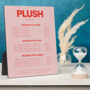 Bold Pink and Red Modern Salon Services Price List Plaque