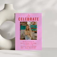 Bold Pink and Red Photo Celebration Birthday Party