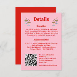 Bold Pink and Red QR Code Wedding Information Enclosure Card