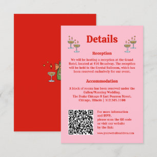 Bold Pink and Red QR Code Wedding Information  Enclosure Card