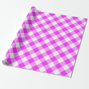 Bold Pink and White Diagonal Gingham Plaid Wrapping Paper