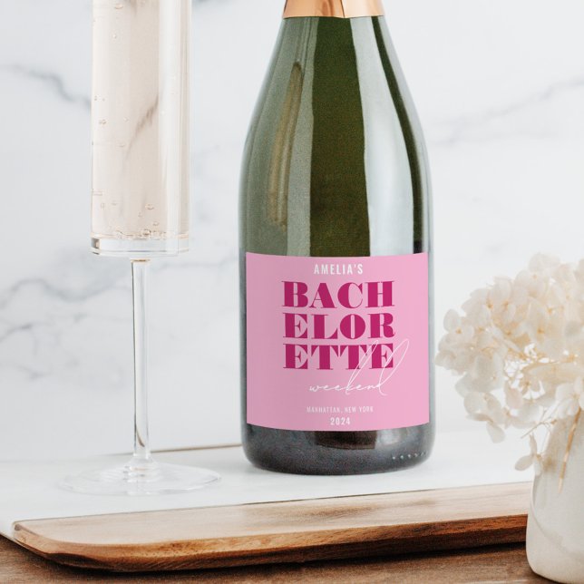 Bold Pink Bachelorette Weekend Sparkling Wine Label (Creator Uploaded)