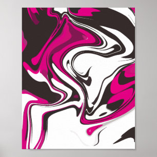 Bold Pink, Black and white Abstract Swirls Poster