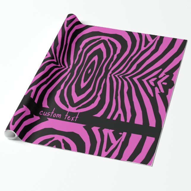 BOLD PINK BLACK RETRO ANIMAL STRIPY PATTERN PRINT WRAPPING PAPER (Unrolled)