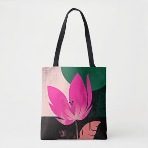 Bold Pink Bloom on Black Tote Bag