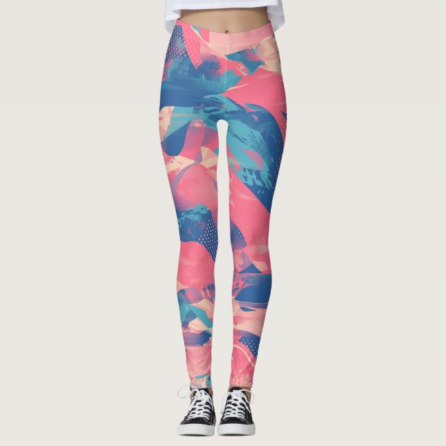 🎨 Bold Pink & Blue Abstract Pattern - Dynamic & F Leggings (Front)