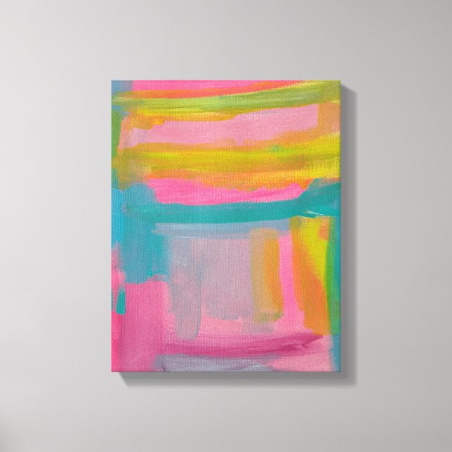 Bold Pink Blue and Yellow Abstract Painting Canvas Print (Front)