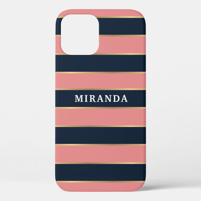 Bold Pink Blue Gold Stripe Pattern Case-Mate iPhone Case (Back)