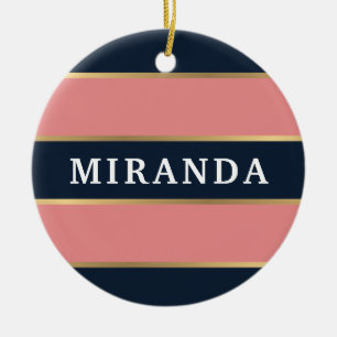 Bold Pink Blue Gold Stripe Pattern Ceramic Tree Decoration