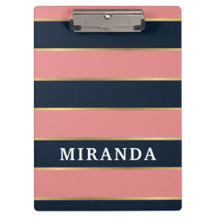 Bold Pink Blue Gold Stripe Pattern Clipboard