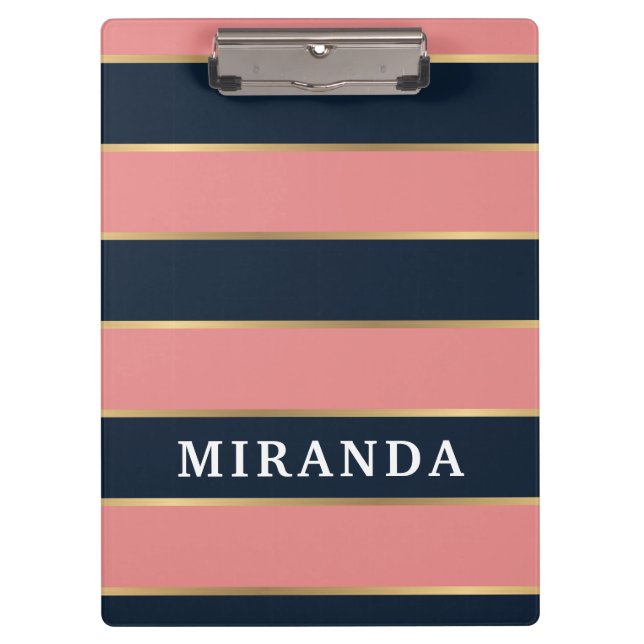 Bold Pink Blue Gold Stripe Pattern Clipboard (Front)