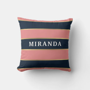 Bold Pink Blue Gold Stripe Pattern Cushion