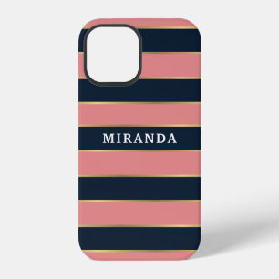 Bold Pink Blue Gold Stripe Pattern iPhone 12 Case