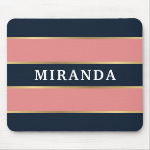 Bold Pink Blue Gold Stripe Pattern Mouse Pad