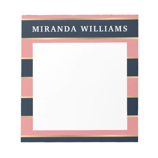 Bold Pink Blue Gold Stripe Pattern Notepad (Front)