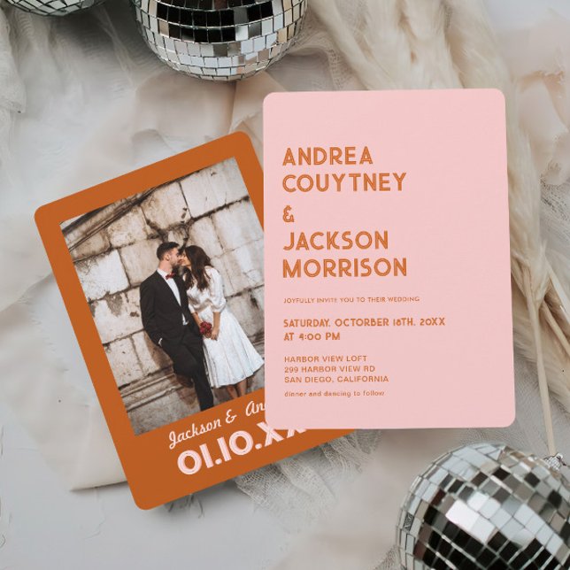 Bold Pink Boho Retro 70s Wedding Invitation (Creator Uploaded)