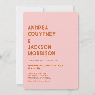 Bold Pink Boho Retro 70s Wedding Invitation