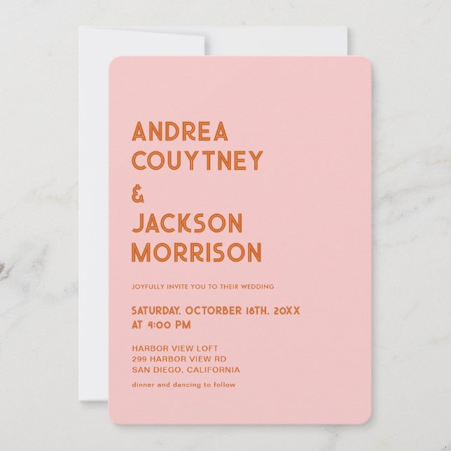Bold Pink Boho Retro 70s Wedding Invitation (Front)