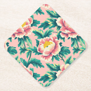 Bold Pink Chinoiserie Floral Paper Napkin Coaster