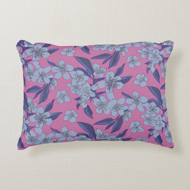 Bold Pink Floral Accent Pillow (Front)