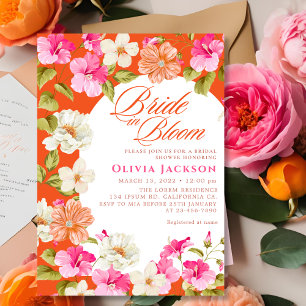 Bold Pink Floral bride in bloom Bridal Shower Invitation