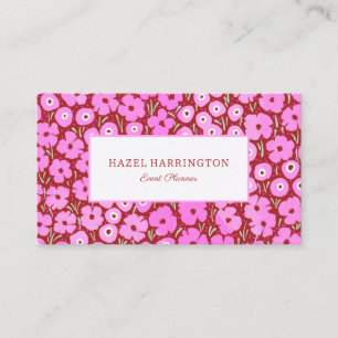 Bold Pink Floral Business Card Event Planner  