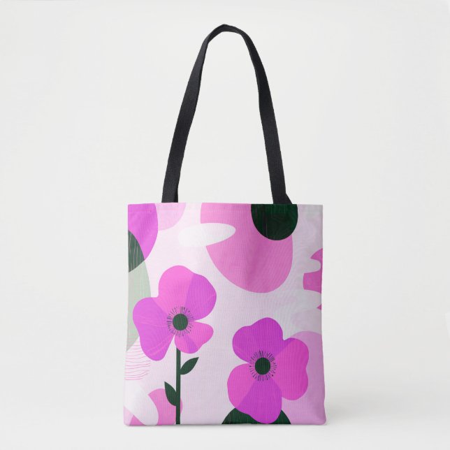 Bold Pink Floral Modern Tote Bag (Front)