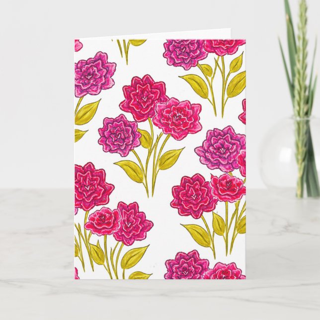 Bold Pink Floral Pattern Blank Card (Front)