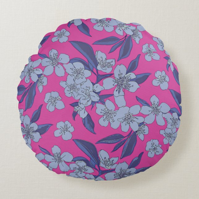 Bold Pink Floral Round Pillow (Front)