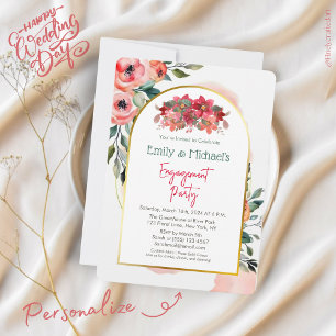 Bold Pink Floral Spring Blooms Engagement Party Invitation