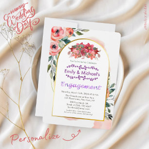 Bold Pink Floral Spring Blooms Engagement Party  Invitation