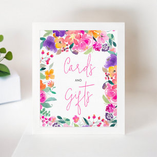 Bold pink floral watercolor bridal shower sign