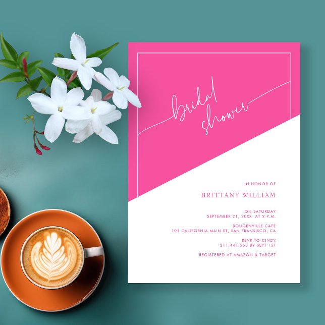 Bold Pink Geometric Script Bridal Shower Invitation (Personalized Bold Pink Geometric Script Bridal Shower Invitation)