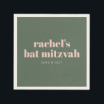 Bold Pink Green Personalised Bat Mitzvah Name Napkin<br><div class="desc">Personalised Bold Typography Blush Pink and Forest Green Bat Mitzvah Napkins</div>