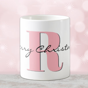 Bold Pink Initial & Merry Christmas 11oz Classic Coffee Mug