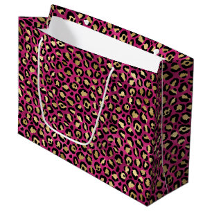 Bold Pink Leopard Print   Glam Animal Pattern Large Gift Bag