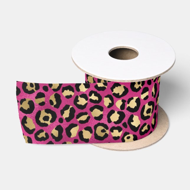 Bold Pink Leopard Print | Glam Animal Pattern Satin Ribbon (Spool)