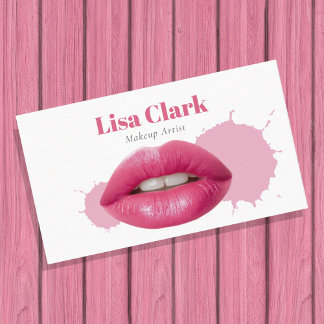 Bold Pink Lip Glam Makeup Artist Beauty  Business Card