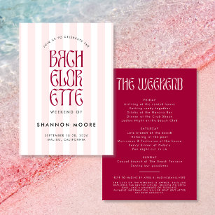 Bold Pink Magenta Stripes Bachelorette Weekend Invitation